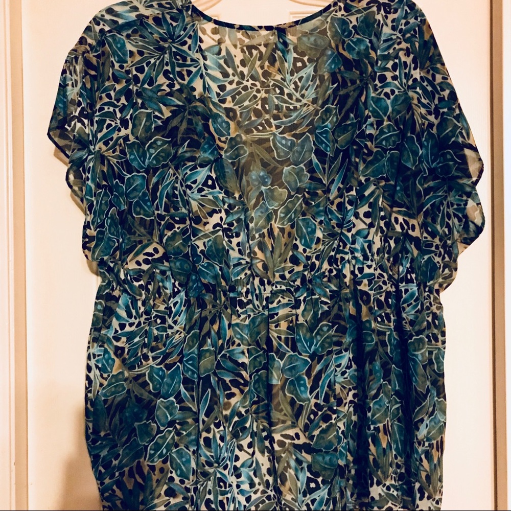 Sheer Green & Tan Top